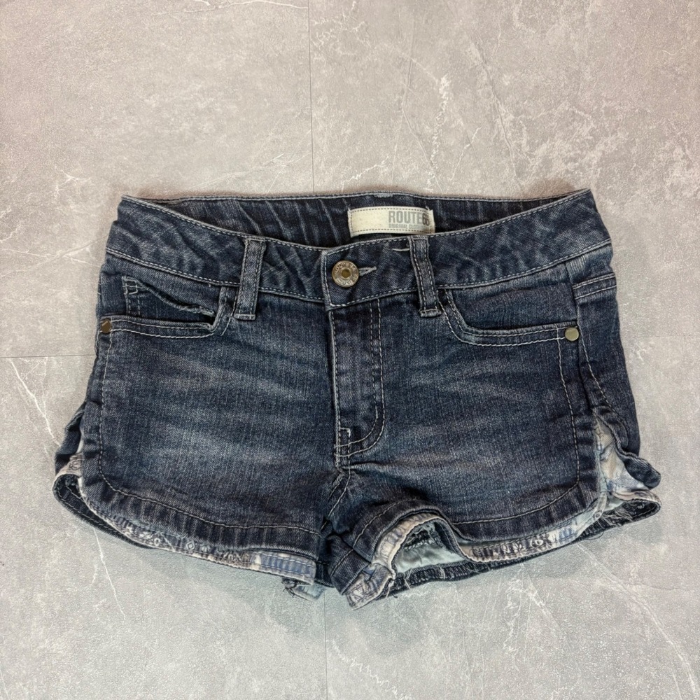 Route 66 Womens Dark Wash Denim Dolphin Hem Jean Shorts Size 8 051632FEB15
